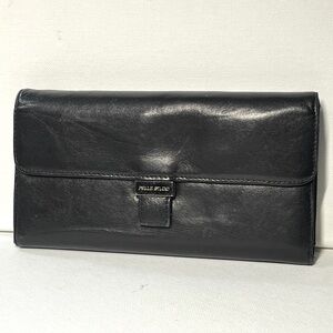 Wilson's Pelle Studio Womens Soft Black Leather Wallet Trifold 7.25" x 3.25"